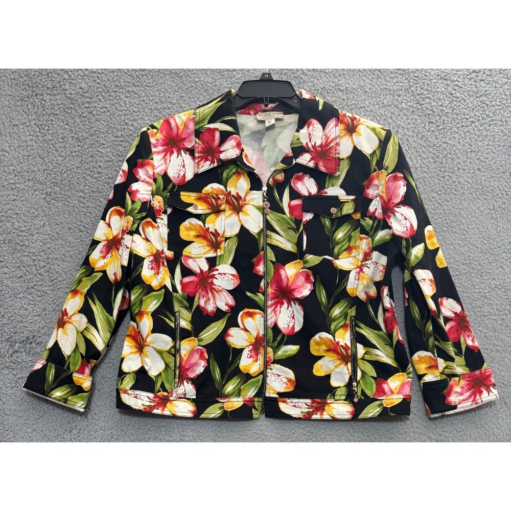 Vintage St. John By Marie Gray Women's Denim Jacket XL Pink Jewels USA See Desc*